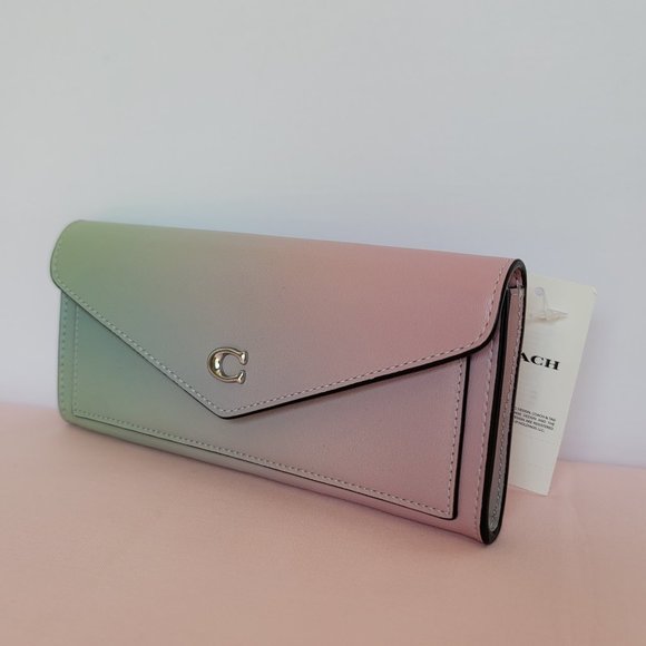 COACH Wyn Envelope Ombre Soft Smooth Leather Wallet- Pale Pistachio Multi - Picture 5 of 16